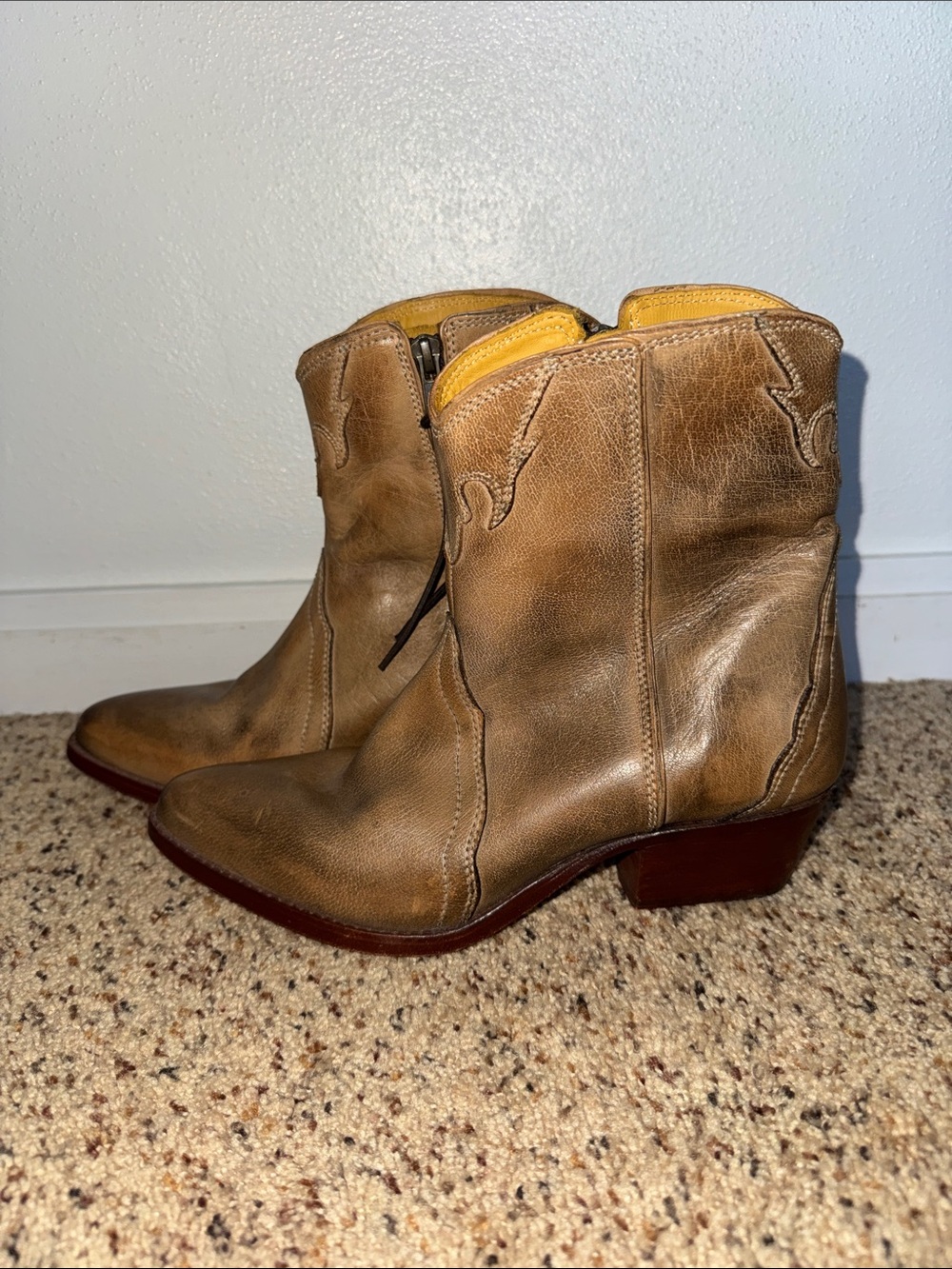 Free People Tan Leather Western Ankle Boots - Picture 2 of 5